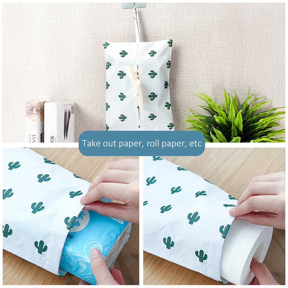 Caja para pañuelos de tela con dibujos animados creativos, bolsa de almacenamiento de papel para servilletas colgantes para baño, sala de estar y coche, contenedor de papel para decoración del hogar