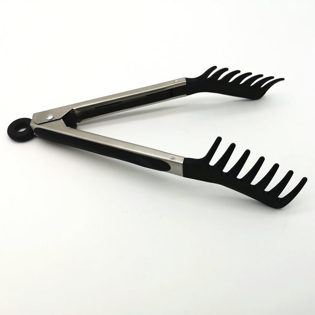 Pinzas para Fideos de nailon y silicona, 9 pulgadas, pinzas para alimento, pinzas para Pasta, pinzas para alimento, mango de acero inoxidable, utensilios de cocina, accesorios de cocina: Negro