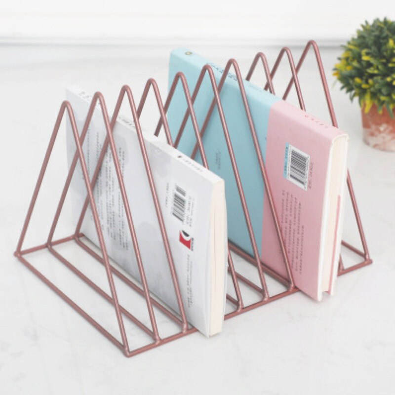 Newspaper Holder Book Stand Classic Tri-angle Shape Home Magazine Organizer Office Stationery Organizer Newspaper Storage Rack: Rose gold