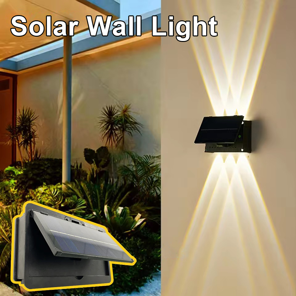 Solar wandlamp  ip65 waterdichte led buitenlamp op zonne-energie met warm licht voor achtertuin, garage, tuin, hek en decoratieve verlichting