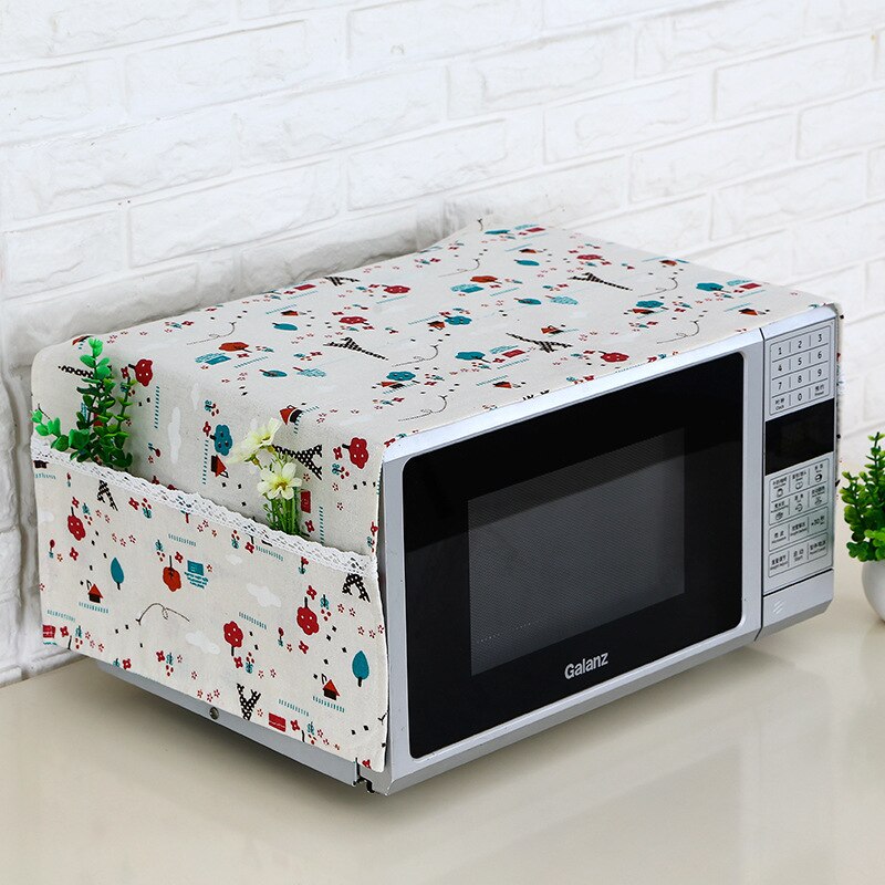 Nowoczesna prosta lniana moda kuchenka mikrofalowa osłona pyłoszczelna z kieszeniami tkanina mikrofale osłony ochraniające Cubiertas Protectoras: 3