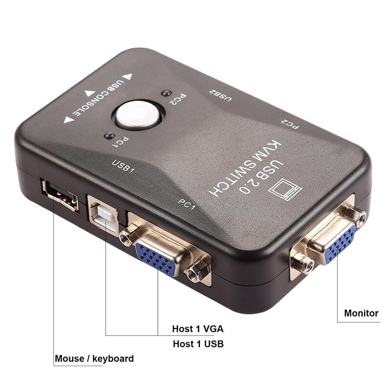 KVM Switch Box 2 Port PC Monitor Switches Box With 2 x USB VGA Cables for Computer/Keyboard/Mouse Monitor