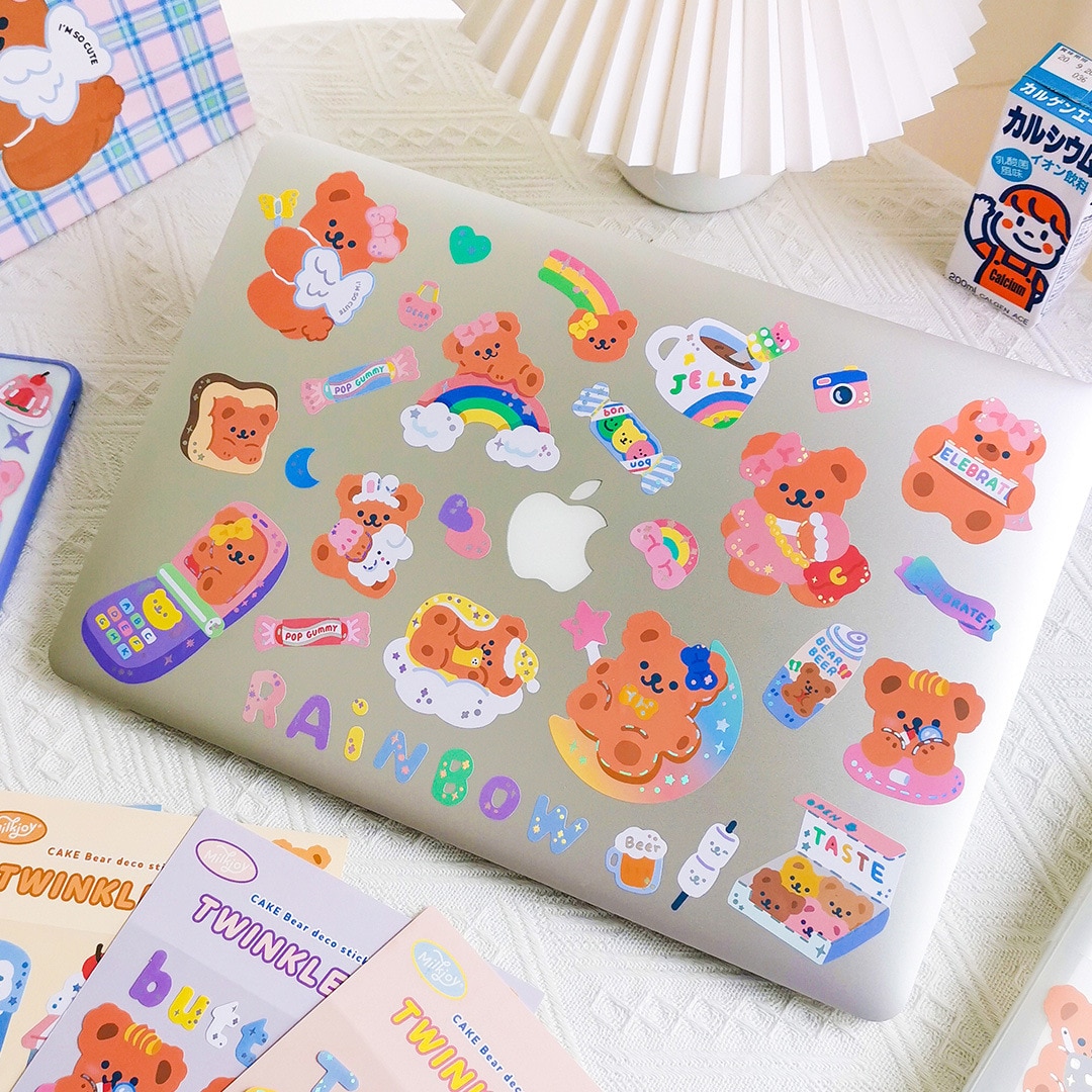 Mohamm 1Pc Milkjoy Series Korean Style Glittery Bear Stickers Decoration Scrapbooking Paper Stationary