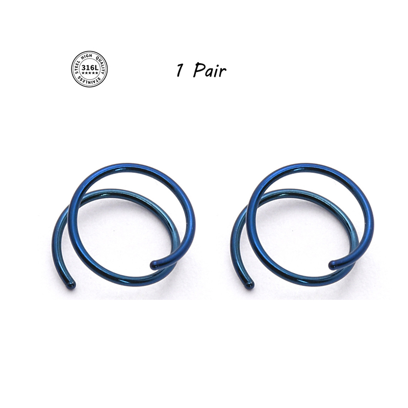 Anillo de nariz de doble aro de acero inoxidable para un solo Piercing, anillo de nariz en espiral cómodo 20G 8/10mm anillos de nariz finos joyería para Piercing