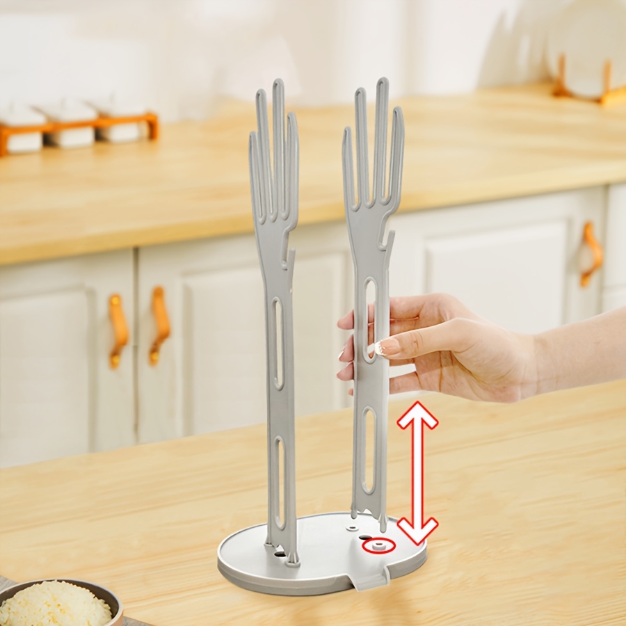 Een droogrek voor rubberen keukenhandschoenen, een houder voor handschoenen en een opbergrek voor handdoeken in de keuken en badkamer.