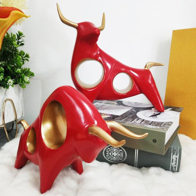 Nordic Lucky Koe Indoor Sculptuur Moderne Hars Ambachten Thuis Bureau Decoratie Luxe Standbeeld Party: 1pcs Head down