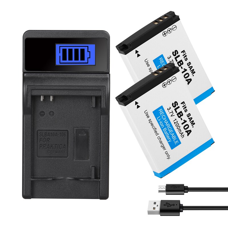 Batteria della macchina fotografica di SLB-10A SLB 10A 1200mAh per le batterie di Samsung PL50 60 65 800 SL820 WB500 WB550 HZ10W esso100 L100 L110 L200 L210: 2batteria 1caricabatterie