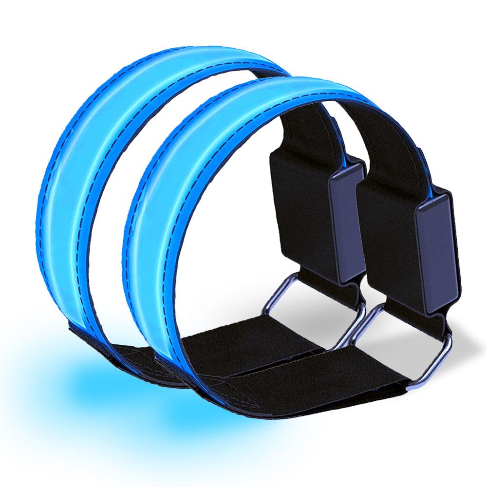 Led armbånd justerbar armbånd reflekterende blinkende strimler ankel glød armbånd sikkerhed lys til nat jogging gå cykling: Blå 2 stk