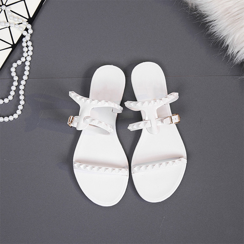 Women Rivet Sandals Ladies Ankle Buckle Strap Flats Woman's Jelly Shoes Summer Female Beach Shoe Open Toe Slingbacks