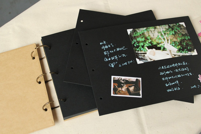A4 perm fotoalbum ekstra ark/tre ringbind sort kraft inder ark/scrapbog album papir