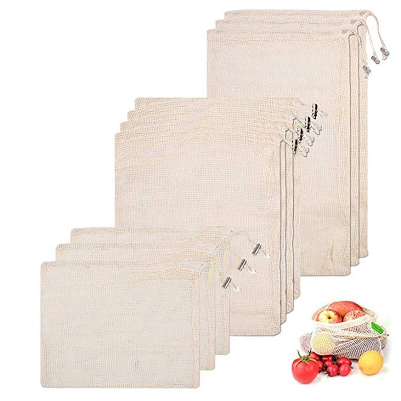 Reusable Produce Bags, Organic Cotton Mesh Vegetable Bags, Washable Durable Recyclable Packaging Bags With Drawstring, For Sto