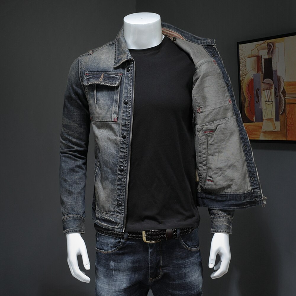 Jacket Men Spring and Autumn Men's Solid Color Lapels Retro Slim Hip Hop Long Sleeve Denim Jackets