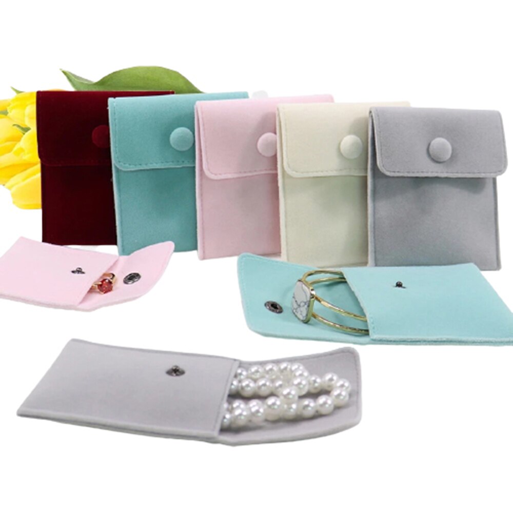 Sieraden Verpakking Zak Drukknoop Superieure Zachte Fluwelen Armband Tas Ketting Oorbellen Ring Storage Pouch Portemonnee