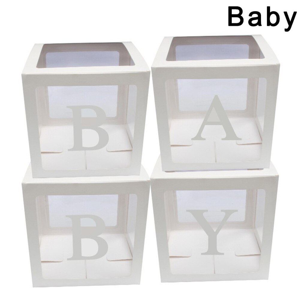 4 stk / sæt baby shower festindretning ballonkasse gennemsigtig papkasse xmas 66cy: Hvid baby