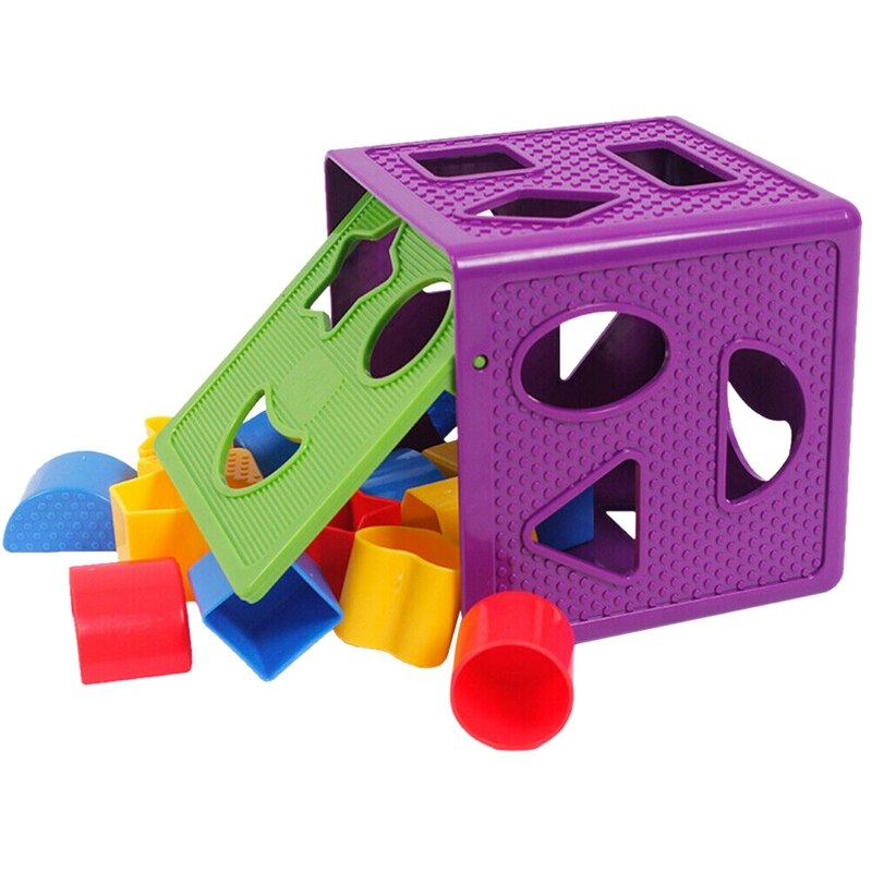 Vierkante Baby Blokken Vorm Sorter Speelgoed Blokken Multi Vormen Kleurherkenning Speelgoed Doos: Default Title
