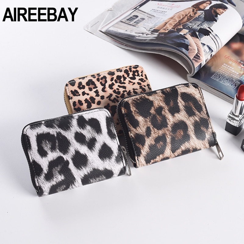 AIREEBAY Women Short Wallets Vintage Leopard Prints Coin Purse For Girls Clutch Bag PU Leather Ladies Card Holder