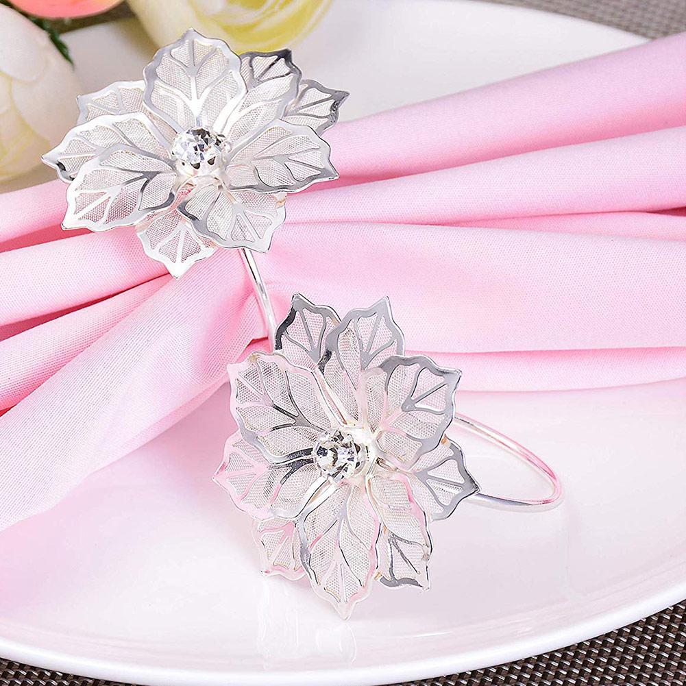 Anillos para servilletas con forma de flor dorados y plateados para bodas, , fiestas, banquetes, cena, clubes de Navidad, casa, 3 uds.