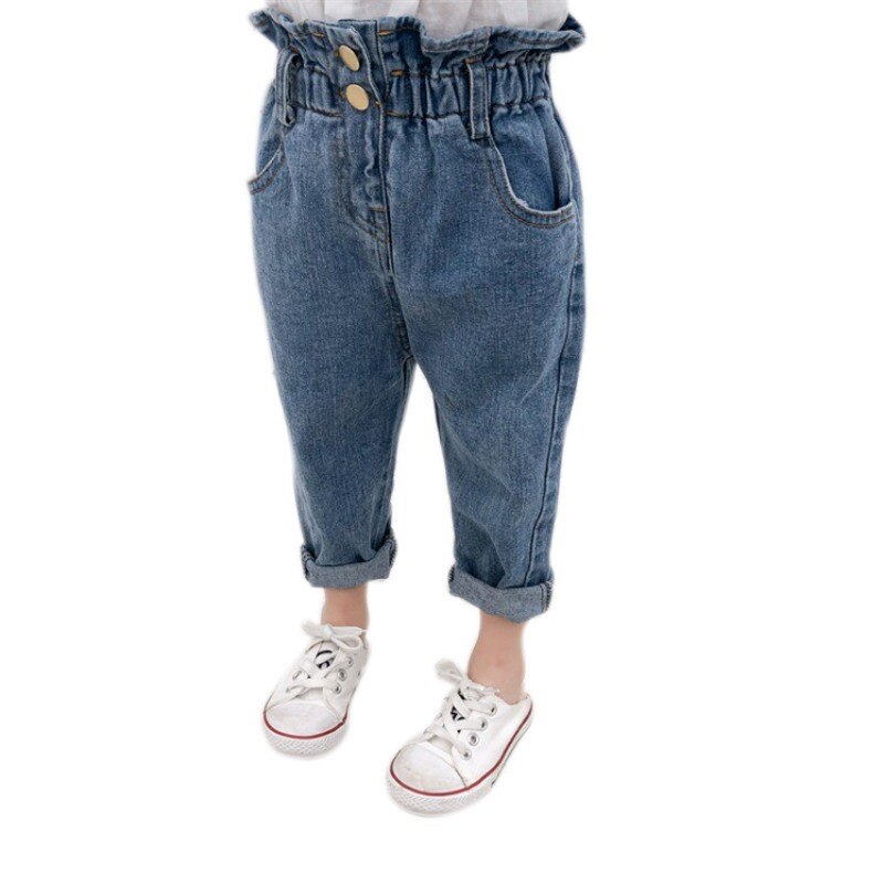 Forår efterår piger højtaljede jeans bukser bomuld casual baby fødder bukser teenager denim drenge jeans tøj: 12m