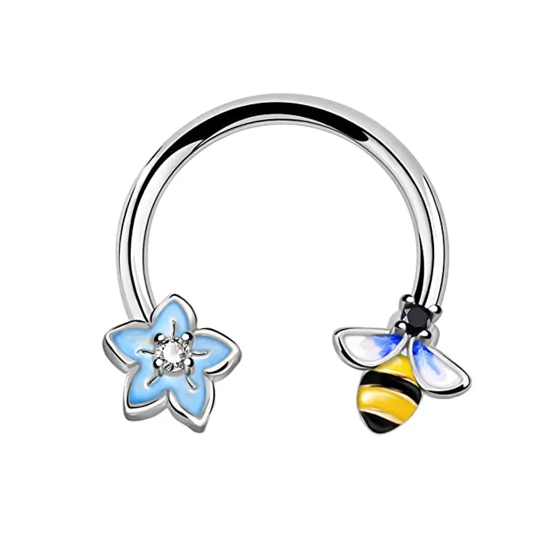 Anello al naso a farfalla 16G Anello per setto per gatto con perla Anello per setto a pipistrello per api Orecchino a elica con farfalla blu Anello al naso in acciaio inossidabile: Zinco nero placcato