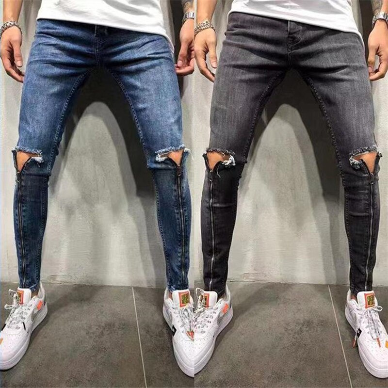 Slim Fit Rits Ripped Smalle Pijpen Broek Mode Broek Skinny Jeans Mannen Jeans
