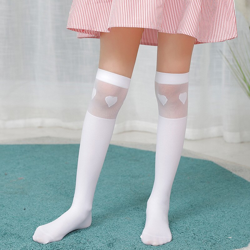 Sommer Weiß Knie Hohe Socken freundlicher Mädchen Lange Röhre Socken für freundlicher Schule Schüler Uniform Samt Spitze Streifen Dünne Socken 3-12Y: 1