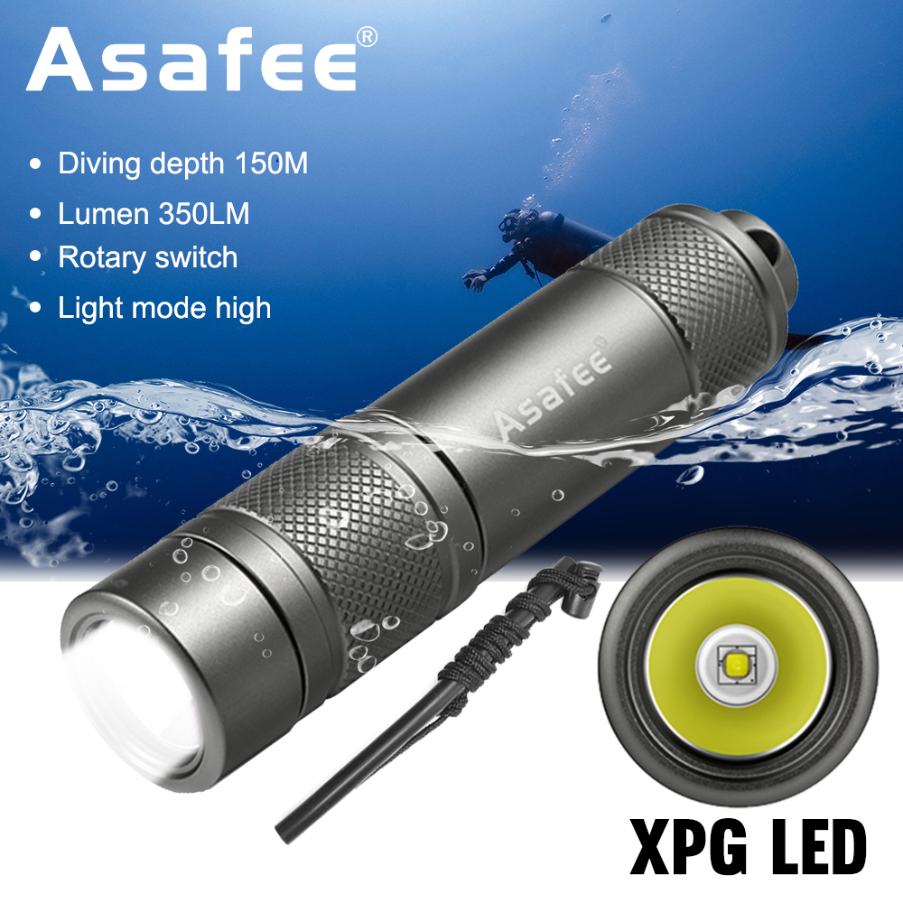 Asafee  af11 xpg led lille dykkerlommelygte vandtæt ipx 8 dykkerlampe scuba backup dykkerlommelygte