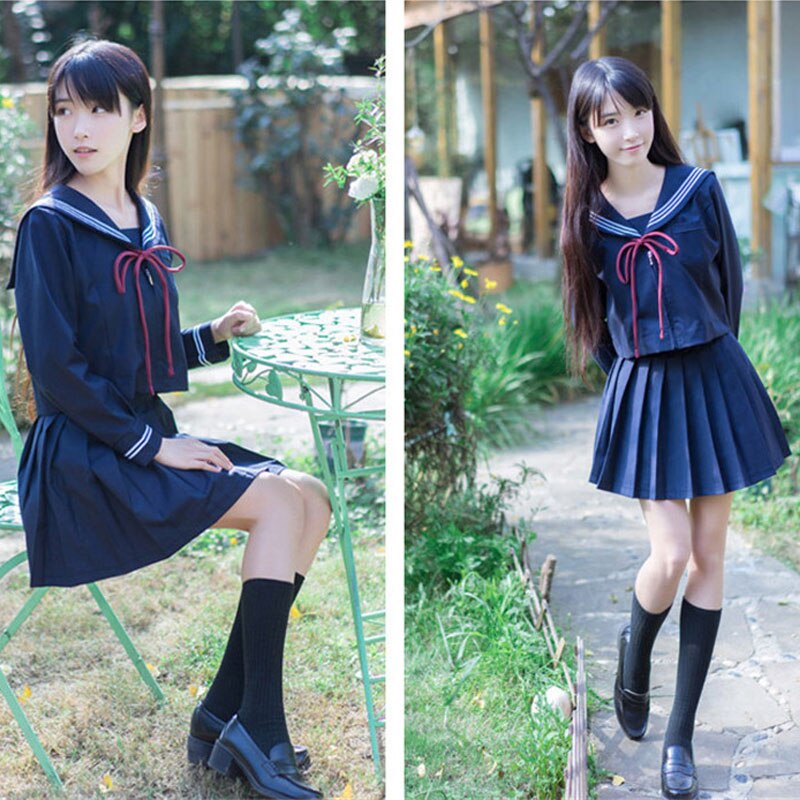 Girls Japanese School Uniform Japan Navy Sailor Uniform Graduation Clothing School Shirt Skirt Students Sets U009