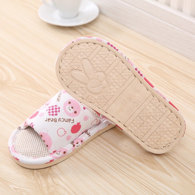 Boys Girls Linen Home Slippers Spring Casual Color Striped Breathable Flax Knit Indoor Shoe Children Bedroom Slippers