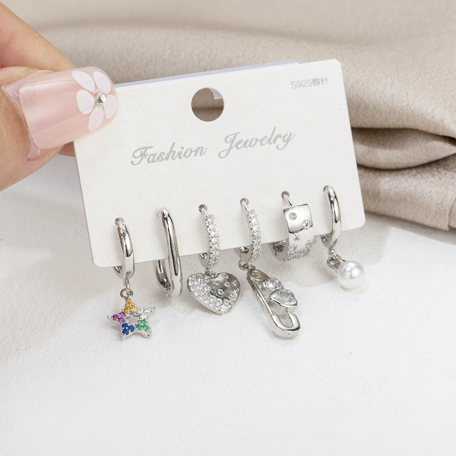 Sipengjel 6 pçs conjunto pequenos brincos de argola conjunto pérola flor folha acessórios conjunto balançar brincos de gota para festa feminino jóias presente: ETZ0027 S