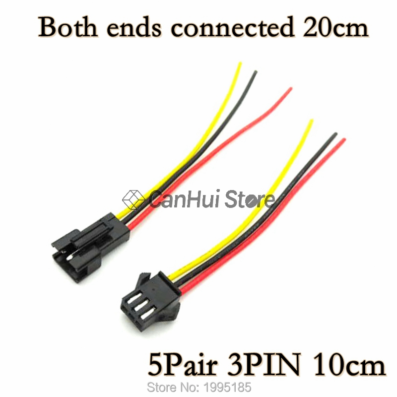 Conector de cable macho a hembra, 2-5 pares, 10/15/20cm, JST SM 2P 3P 4P, tiras LED, conectores de controlador de lámpara, adaptador rápido: 5Pair 3PIN 10cm