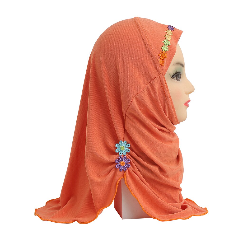 Chapeau de prière pour petite fille musulmane, une pièce, Hijab al-amira avec fleurs, couvre-cou islamique: 12