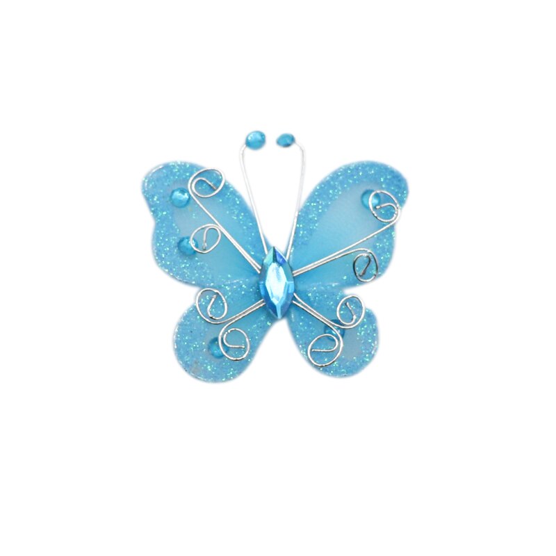 10 sztuk 2 &quot;Organza siatka nylonowa motyle z drutu i dżetów brokat na dekoracje ślubne księga gości Home Decor Party