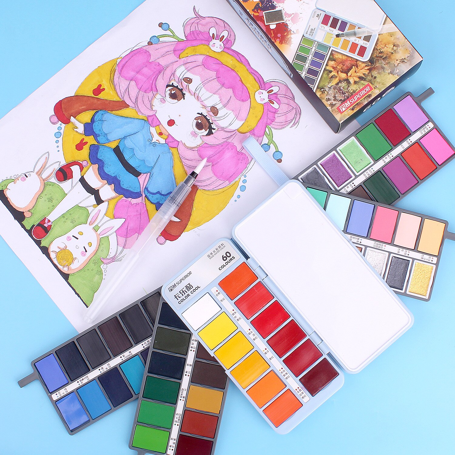 Aquarel Verf Set Professionele Effen Aquarel Verf Set Gouache Aquarel Kit Met Water Borstel Pen Potloden Pouch