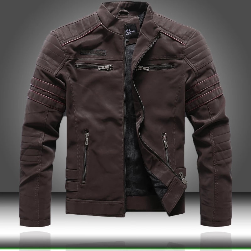 Herfst Winter Mannen Lederen Jas Casual Mode Stand Kraag Motorjas Mannen Slim Highqualit Lederen Jassen