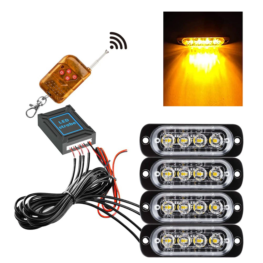 16 LED Wireless Car Emergency Lights Auto Police Strobe Light Blue Red Amber Warning Flashing Lamp 12/24V for Trailer Truck: Red