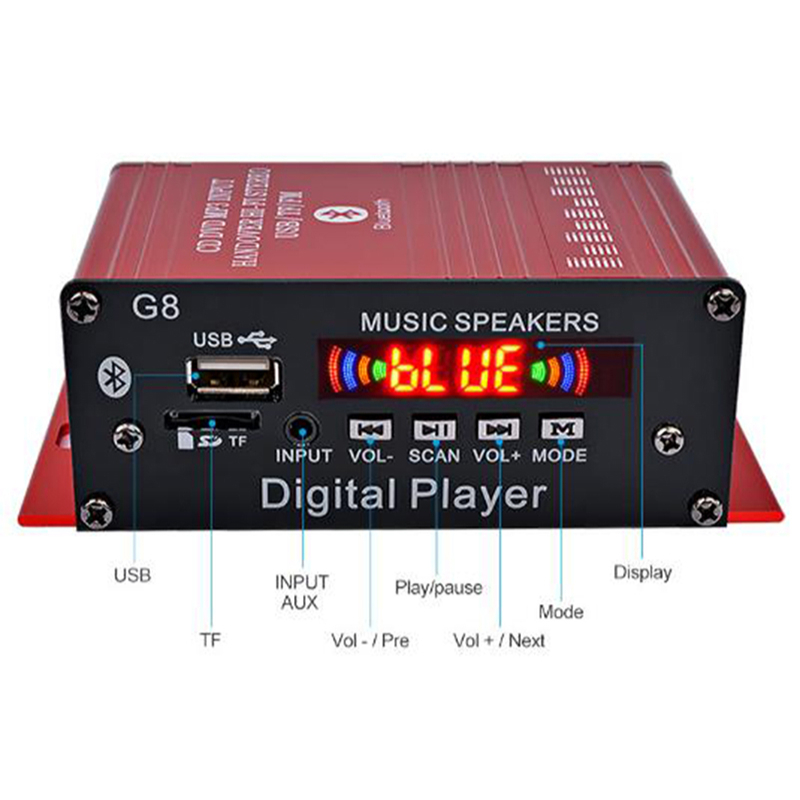 G8 Auto 12V 200W 4 Kanaals Digitale Versterker Stereo Bluetooth Aux Fm MP3
