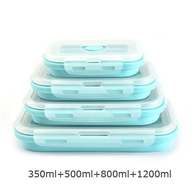 ERMAKOVA 3 of 4 Pcs Silicone Inklapbare Lunch Bento Box Hittebestendig Vouwen Voedsel Opslag Container met Luchtdichte Plastic deksel: 4-Piece Blue