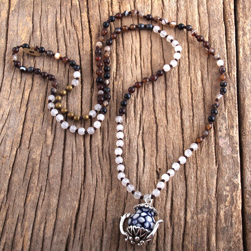 RH Boho Schmuck 4mm Natürliche Steine Porzellan Teaport Anhänger Halsketten