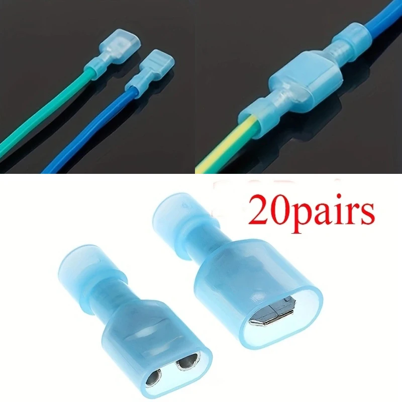 20 Pairs Spade Crimp Connectors Nylon Fully Insulated Electrical Wire Cable Crimp Terminals Kit Set