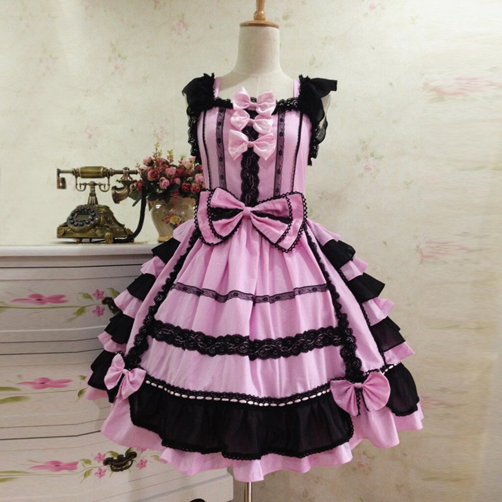 Vestido Vintage gótico de encaje con lazo Lolita para mujer, vestido de retazos sin mangas de princesa para , clásico, aristocrático, Lolita, z1212