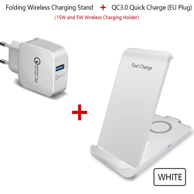 15W Qi Drahtlose Ladegerät Stehen Pad Für iPhone 11 Profi X XS Max XR 8 Samsung 10W Schnelle Ladung Dock Bahnhof Für AirPods 1 2: QC3.0 2in1 Weiß