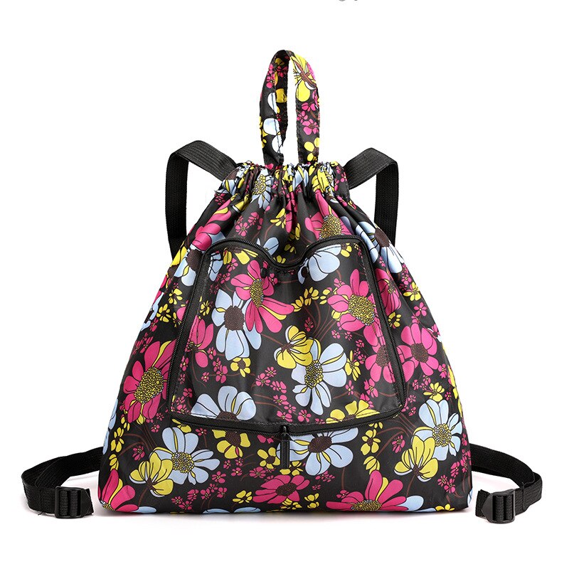 Sac à dos étanche à cordon coulissant pour femmes et hommes, avec motif de feuilles, de sport en plein air, de Fitness, d'entraînement, de gymnastique, de surf, de rangement de chaussures: Blue Flower