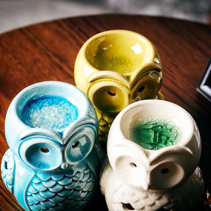 Ceramic Aromatherapy Censer Aroma Burner Owl Essential Oil Lamp Candle Holder Home Office Decoration Incense Burner Crafts