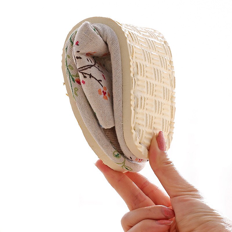 1 Paar Linnen Katoen Vrouwen Slippers Cartoon Bloemen Bedrukte Thuis Gast Indoor Slippers Foam Onderkant Flip Flop Schoenen Hotel Slippers