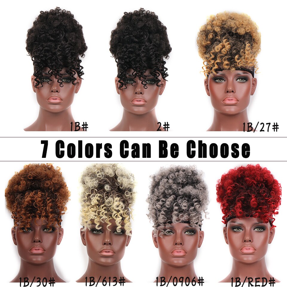 LUPU Synthetic Hair Bun High Puff Afro Kinky Curly Chignon Clip In Hair Extension Drawstring Ponytail With Bangs Heat Resistant