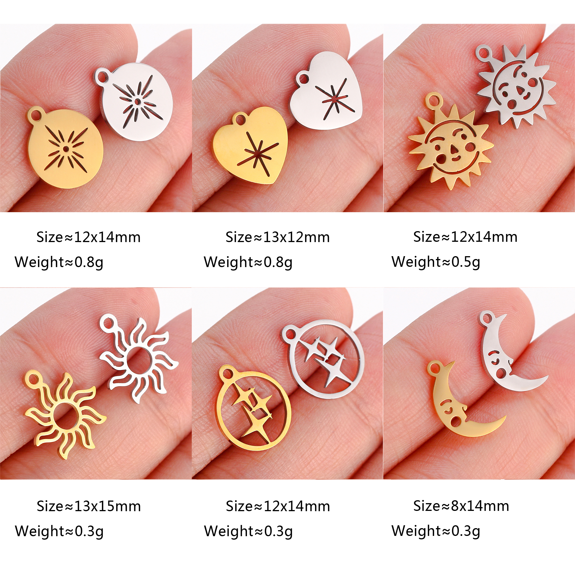 Breloques lune, soleil et étoile en acier inoxydable, 5 pièces, accessoires de fabrication de bijoux, fournitures, collier, Bracelet, pendentifs célestes, résultats