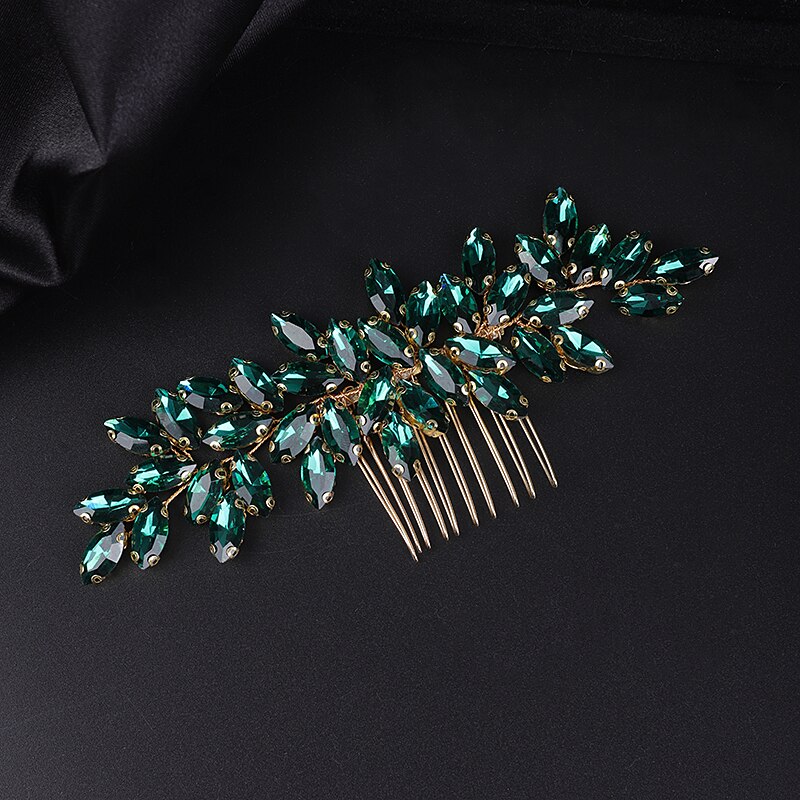 Accesorios para el cabello de boda con diamantes de imitación, tocado de novia de oro plateado, peine para el cabello, tocado para mujer, adornos: Verde