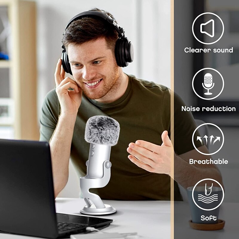 2 stück mikrofon-windschutz aus fell, flauschige mikrofonabdeckung für blue yeti kondensatormikrofone