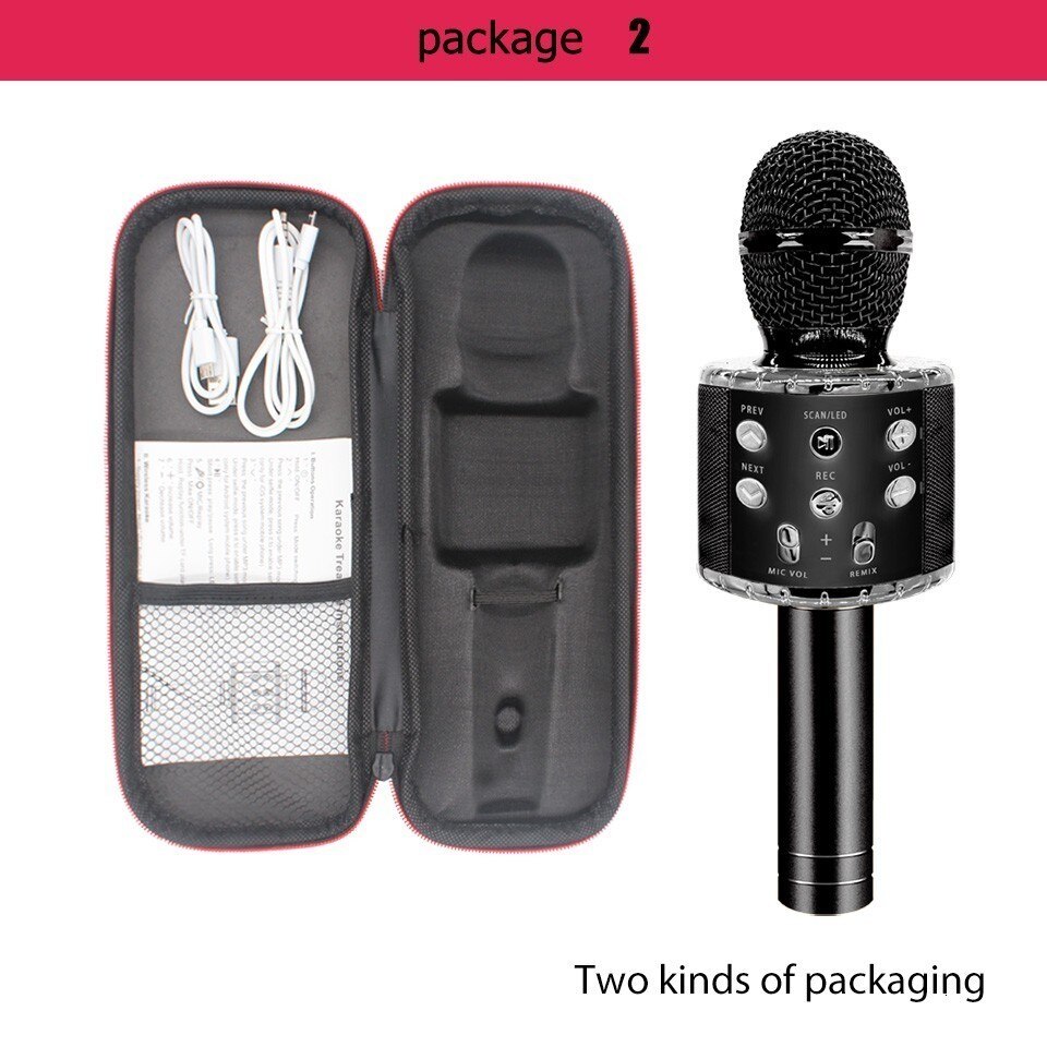 Ws858 L Wireless Karaoke Microphone Bluetooth Speaker Led Light Handheld Sing & Recording Portable KTV For IOS/Android Phone: black-blackbox
