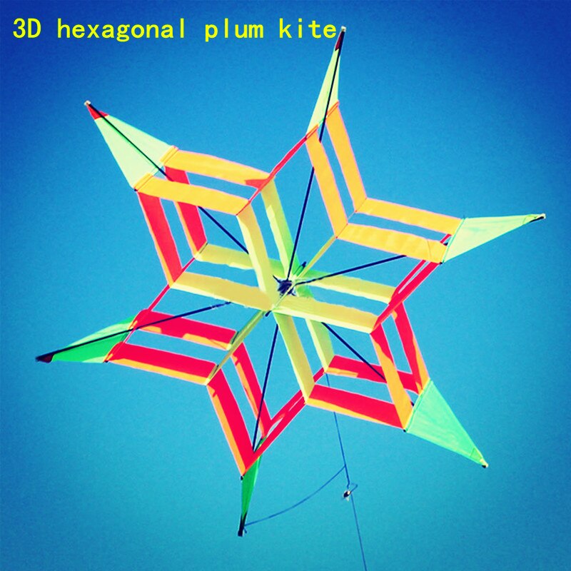 100m3D Kleurrijke Hexagon Pruim Bloem Kite FRP Enkele Lijn Vliegen Kite Outdoor Fun Sport Kids Speelgoed Fly enkele lijn vliegers